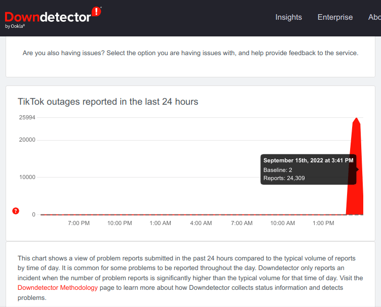 TikTok Keeps Closing reported on downdetector.com