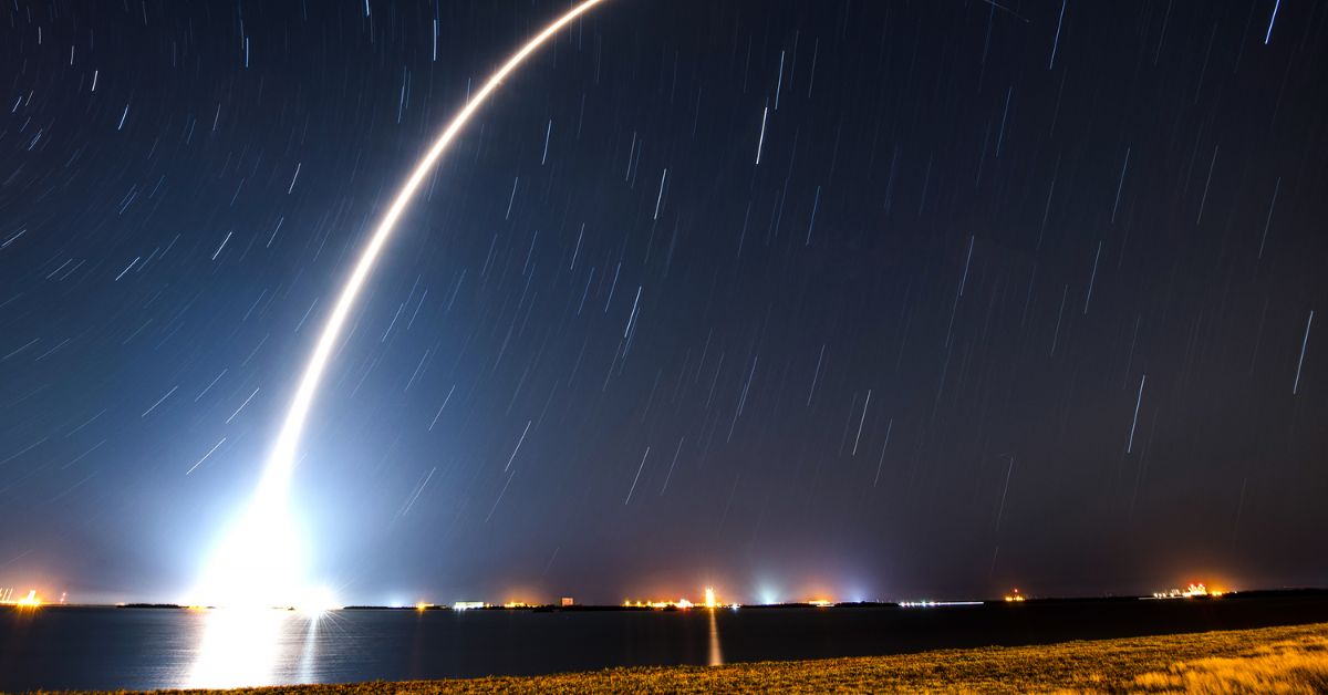 The Falcon Heavy Launch by SpaceX Illuminates the Florida Night Sky