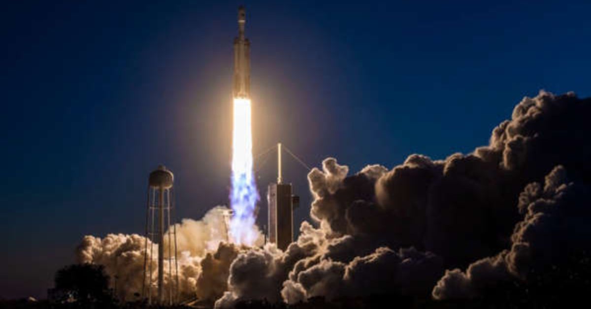 The Falcon Heavy Launch by SpaceX Illuminates the Florida Night Sky