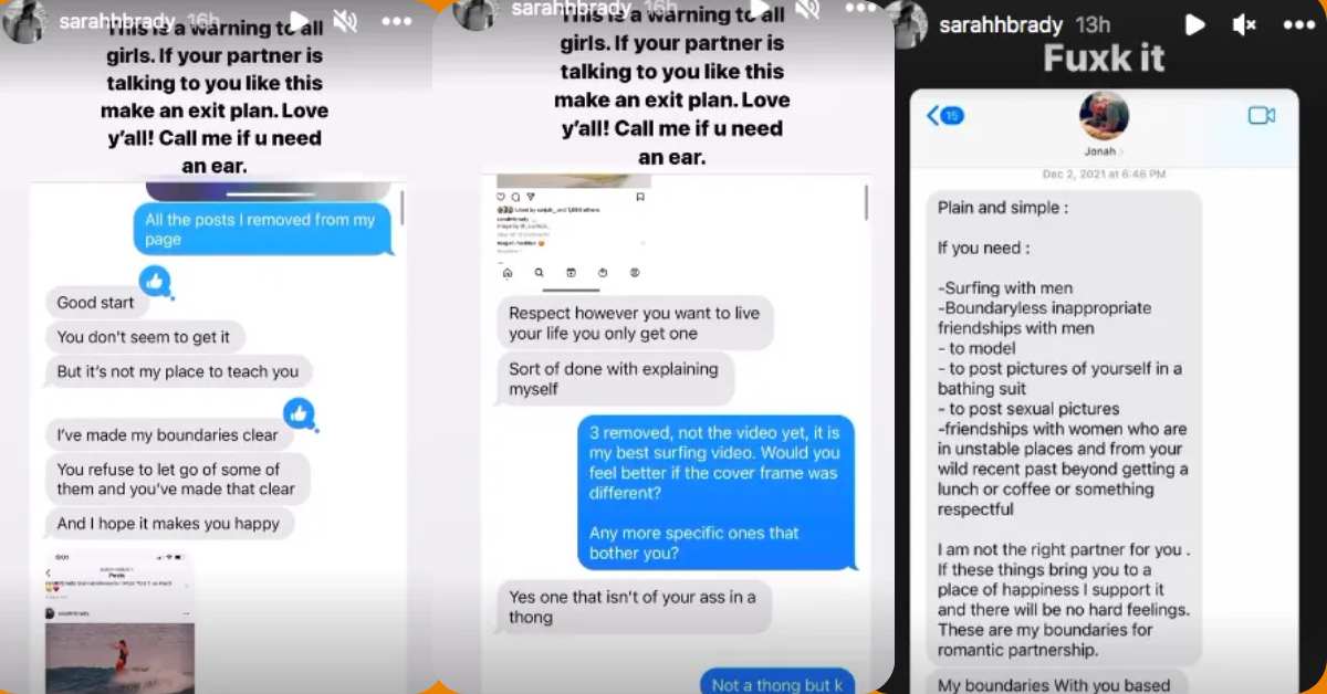 Sarah Brady Shared an Instagram Screenshot