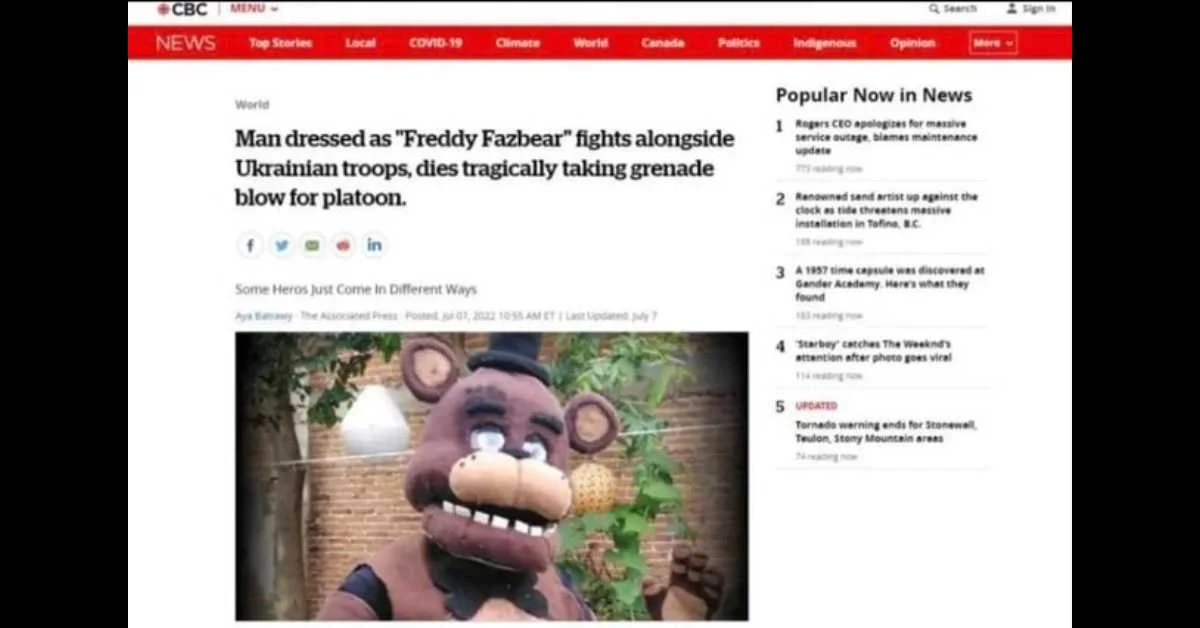 Man Dressed as Freddy Fazbear Dies in Ukraine CBC