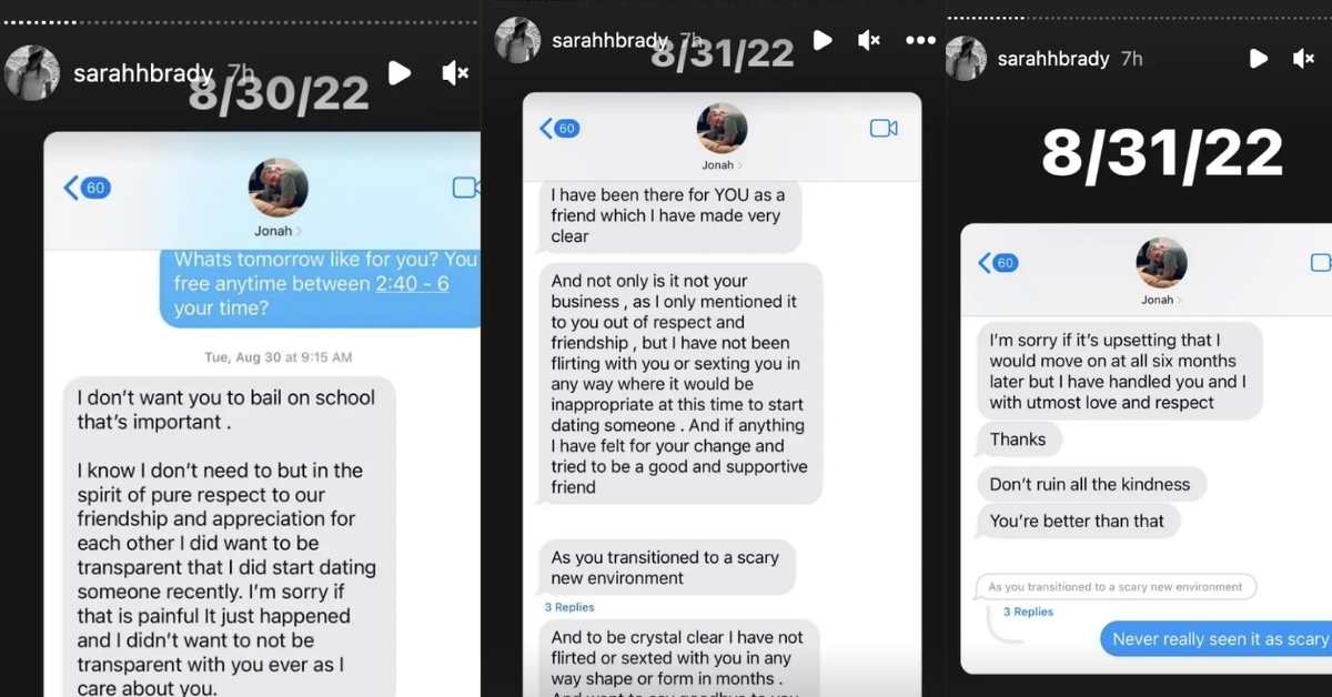 Sarah Brady Shared a Screenshots on Her Instagram Story