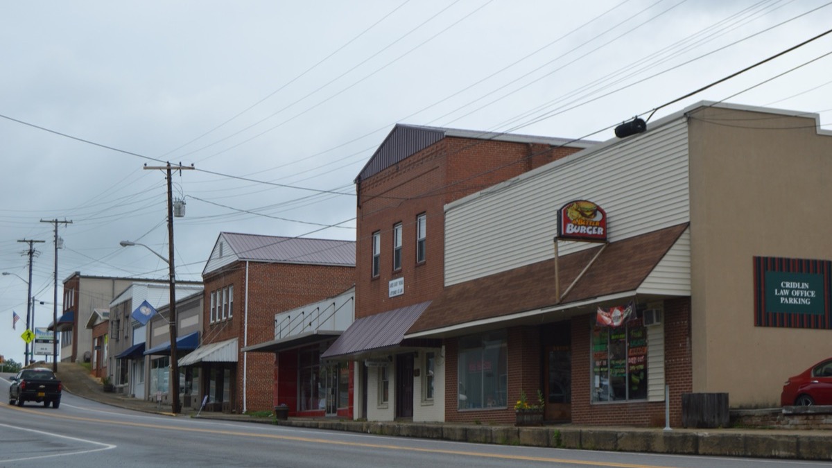 Storefronts on Main Street in Jonesville, Virginia