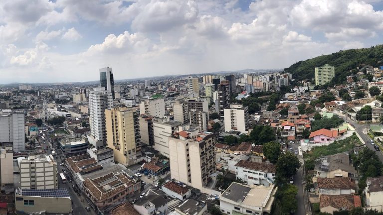 Aerial view of buildings in downtown Nova Iguaçu in Rio de Janeiro state, Brazil